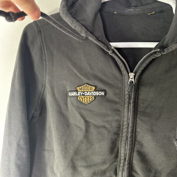 Harley Davidson Hoodie Sweatshirt Womens Large Black Full Zip Studded Logo Biker - Picture 3 of 7